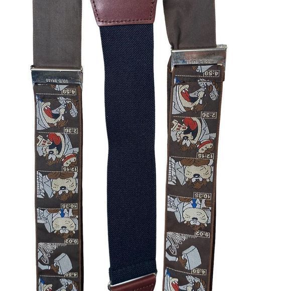 VTG 1997 Tasmanian Devil Cloth‎ and Leather Cartoon Suspenders - Picture 1 of 5